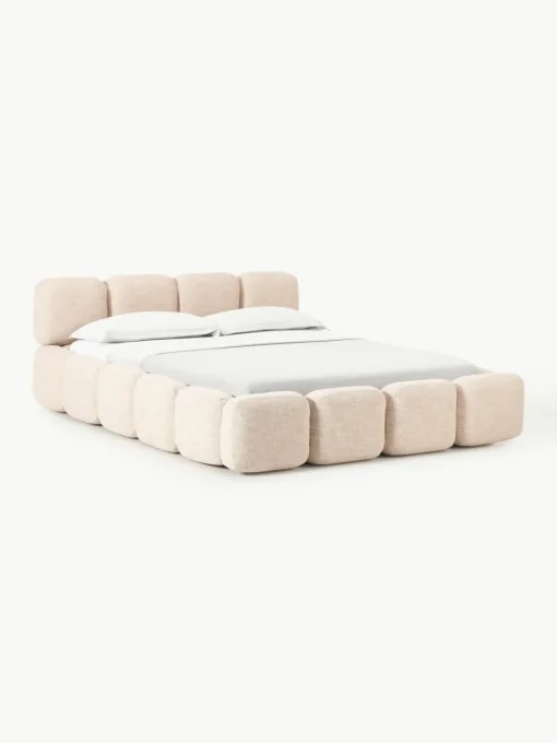 Gestoffeerd bed Tayla van bouclé met opbergruimte