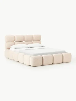 Gestoffeerd bed Tayla van bouclé met opbergruimte