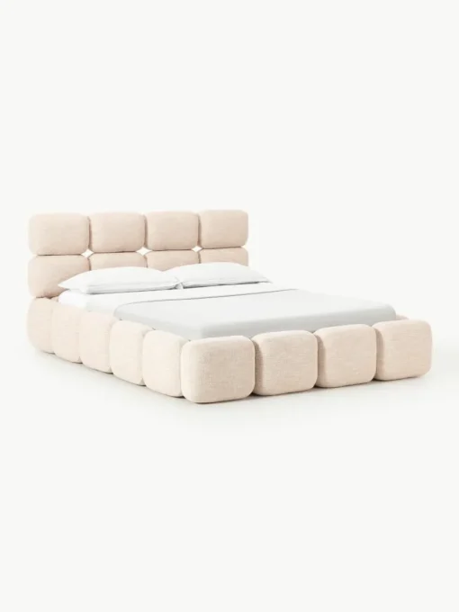 Gestoffeerd bed Tayla van bouclé met opbergruimte