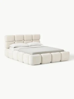 Gestoffeerd bed Tayla van teddy bouclé met opbergruimte