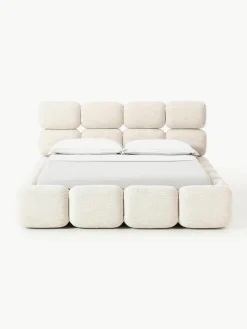 Gestoffeerd bed Tayla van bouclé met opbergruimte