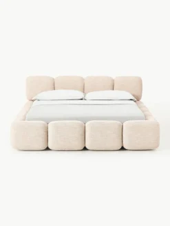 Gestoffeerd bed Tayla van bouclé met opbergruimte