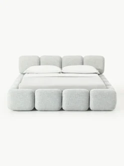 Gestoffeerd bed Tayla van bouclé met opbergruimte