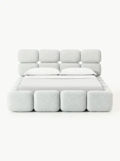 Gestoffeerd bed Tayla van bouclé met opbergruimte