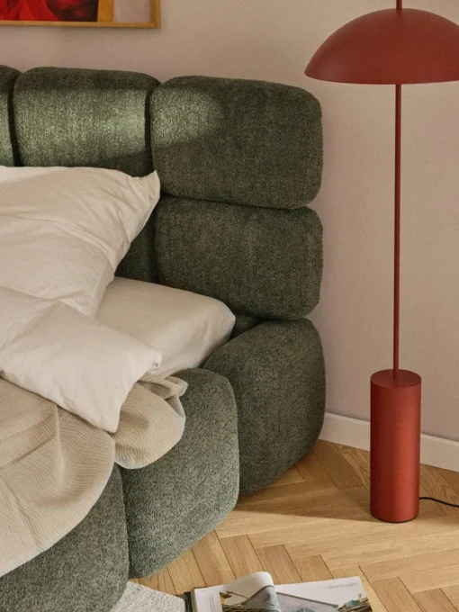 Gestoffeerd bed Tayla van teddy bouclé met opbergruimte