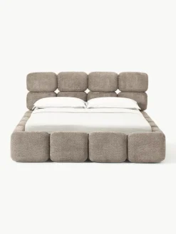 Gestoffeerd bed Tayla van teddy bouclé met opbergruimte