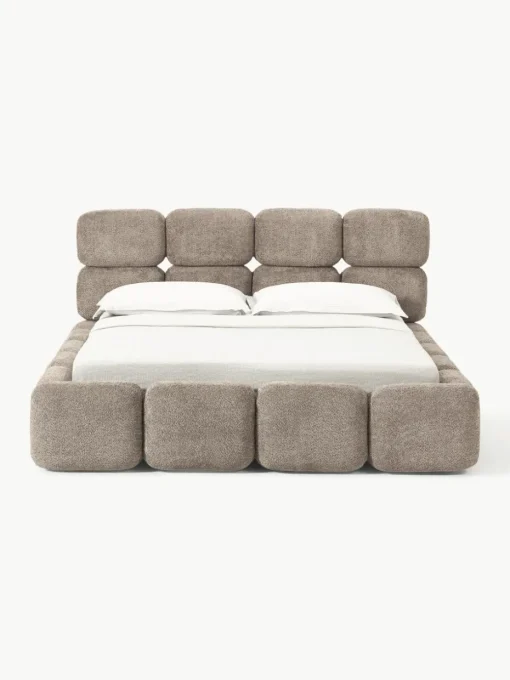 Gestoffeerd bed Tayla van teddy bouclé met opbergruimte