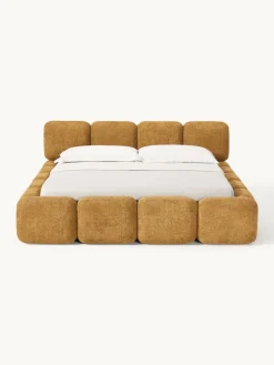 Gestoffeerd bed Tayla van teddy bouclé met opbergruimte