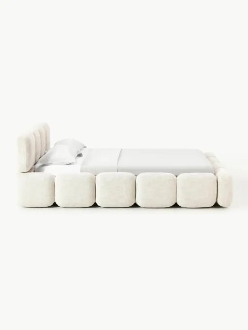 Gestoffeerd bed Tayla van bouclé met opbergruimte