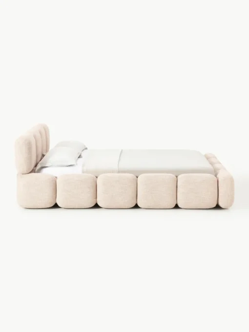 Gestoffeerd bed Tayla van bouclé met opbergruimte