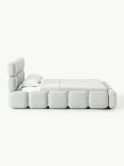 Gestoffeerd bed Tayla van bouclé met opbergruimte