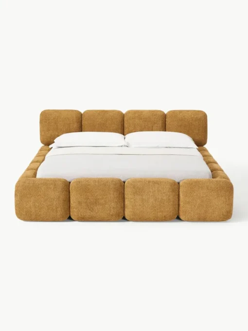 Gestoffeerd bed Tayla van teddy bouclé met opbergruimte