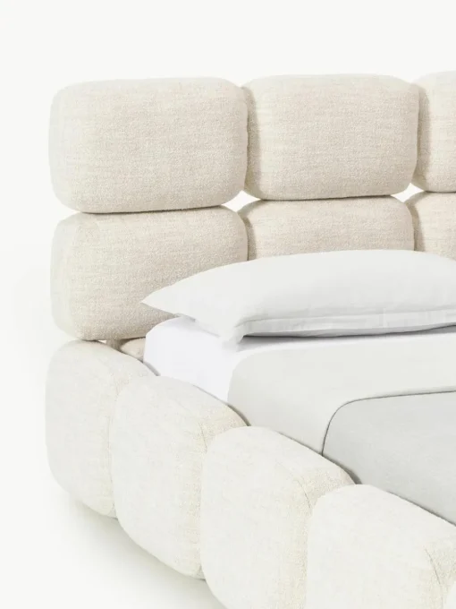 Gestoffeerd bed Tayla van bouclé met opbergruimte