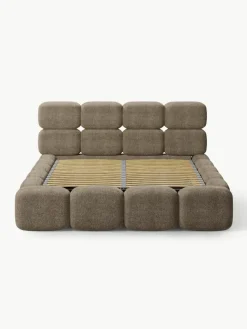 Gestoffeerd bed Tayla van teddy bouclé met opbergruimte