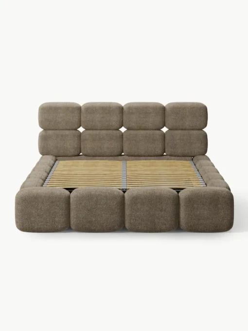 Gestoffeerd bed Tayla van teddy bouclé met opbergruimte
