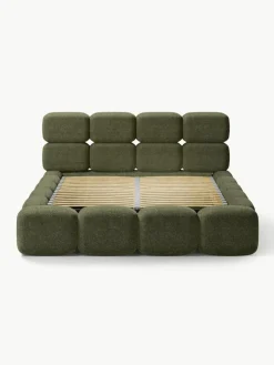 Gestoffeerd bed Tayla van teddy bouclé met opbergruimte