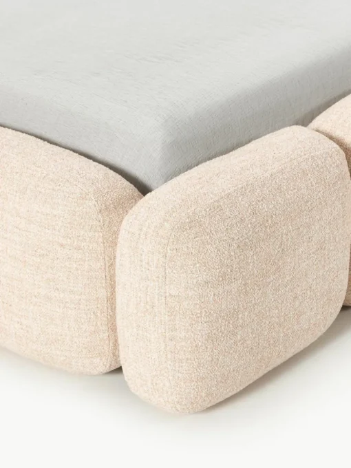 Gestoffeerd bed Tayla van bouclé met opbergruimte