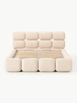 Gestoffeerd bed Tayla van bouclé met opbergruimte