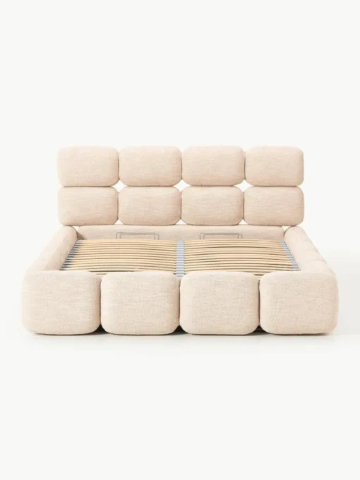 Gestoffeerd bed Tayla van bouclé met opbergruimte