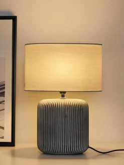 Gestreepte ovale keramische tafellamp Pure Shine