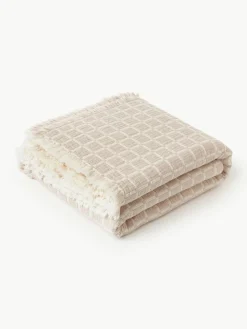 Gewassen mousseline bedsprei Ronia met franjes