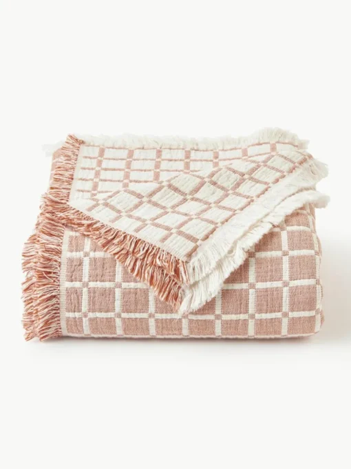 Gewassen mousseline bedsprei Ronia met franjes