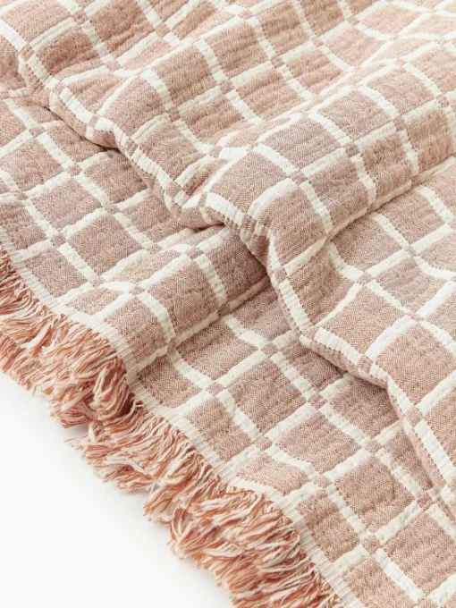 Gewassen mousseline bedsprei Ronia met franjes