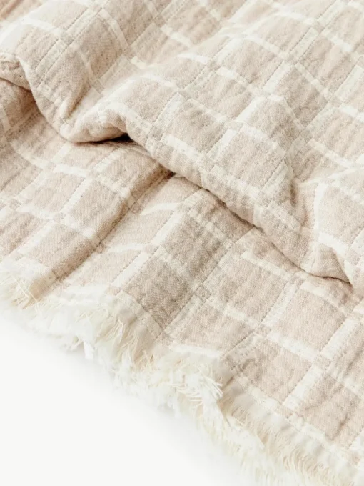 Gewassen mousseline bedsprei Ronia met franjes