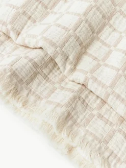 Gewassen mousseline bedsprei Ronia met franjes