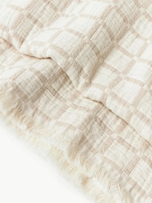 Gewassen mousseline bedsprei Ronia met franjes