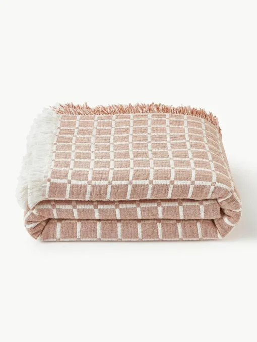 Gewassen mousseline bedsprei Ronia met franjes