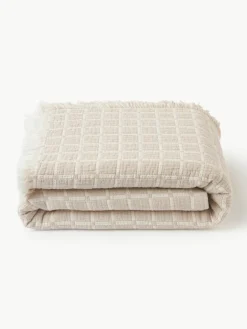 Gewassen mousseline bedsprei Ronia met franjes