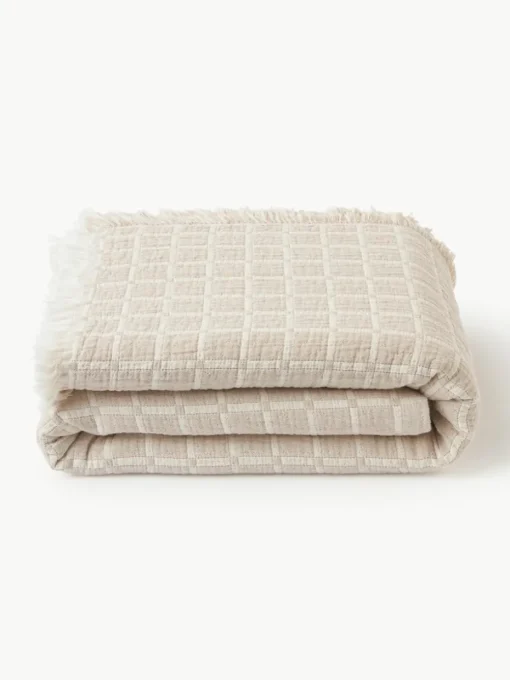 Gewassen mousseline bedsprei Ronia met franjes