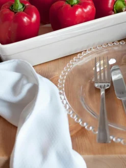Glazen dinerborden Perles met randdecoratie, 3 stuks
