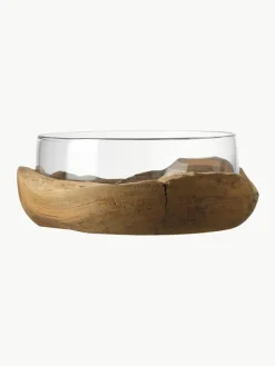 Grote, handgemaakte decoratieve schaal Terra met teakhouten basis Ø 28 cm