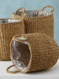 Grote plantenmandenset Sophy met binnenfolie, set van 3