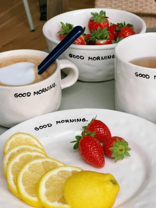 Handbeschilderd ontbijtbord Good Morning