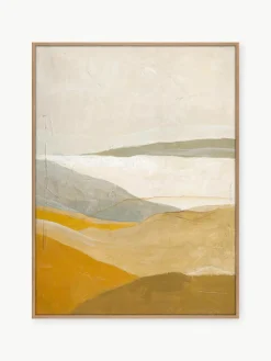 Handbeschilderde canvasdoek Yellow Field met houten lijst