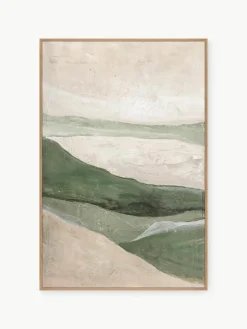 Handbeschilderde canvasdoek Green Field met houten lijst