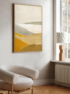 Handbeschilderde canvasdoek Yellow Field met houten lijst