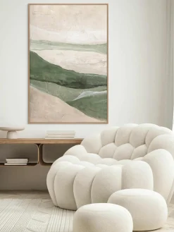 Handbeschilderde canvasdoek Green Field met houten lijst