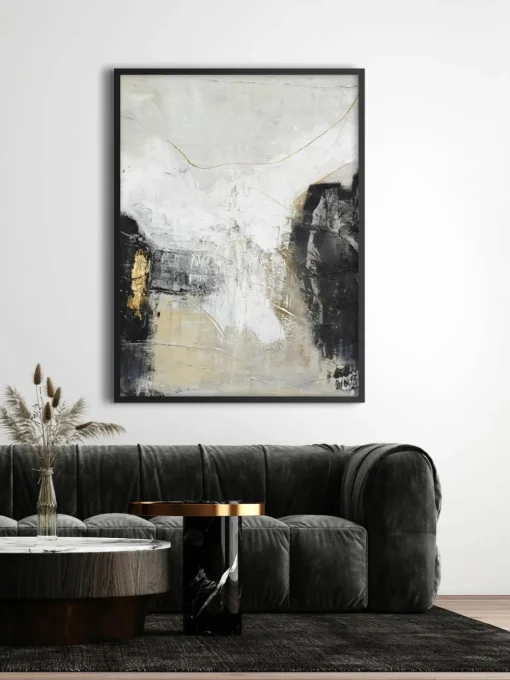 Handbeschilderde canvasdoek White Noir met houten frame