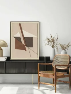 Handbeschilderde canvasdoek Brown Shapes met frame