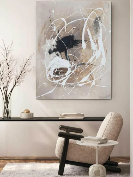 Handbeschilderde canvasdoek Cream