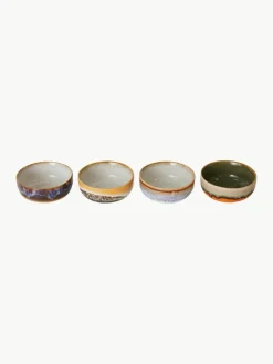 Handbeschilderde dipschalen 70's met reactief glazuur, set van 4