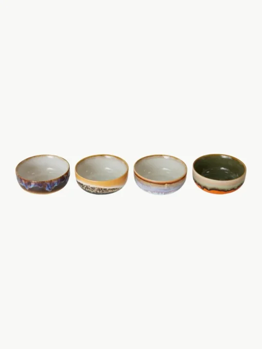 Handbeschilderde dipschalen 70's met reactief glazuur, set van 4