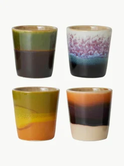 Handbeschilderde eierdopjes 70's met reactief glazuur, set van 4