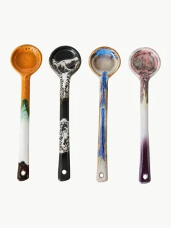 Handbeschilderde keramiesche lepel 70's met reactief glazuur, set van 4