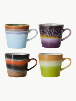 Handbeschilderde keramische mokken 70's met reactief glazuur, set van 4