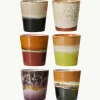 Handbeschilderde keramische bekers 70's met reactief glazuur, set van 6